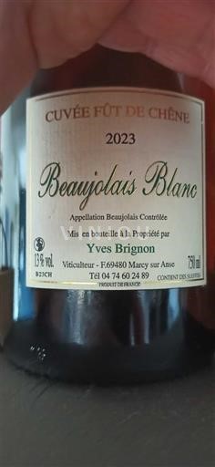 Beaujolais Ikke specificeret Yves Brignon Fût de Chêne 2023