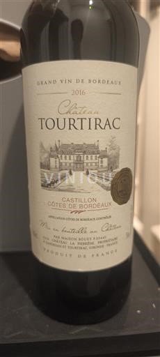 Vin Rouge sec Château Tourtirac 2016 France Bordeaux Côtes-de-Bordeaux AOC