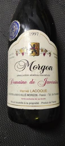 Vin Rouge sec Domaine Javernière 1997 France Beaujolais Morgon AOC