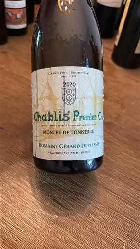 Vin Blanc sec Montée de Tonnerre Domaine Gérard Duplessis 2020 France Bourgogne Chablis AOC Premier Cru