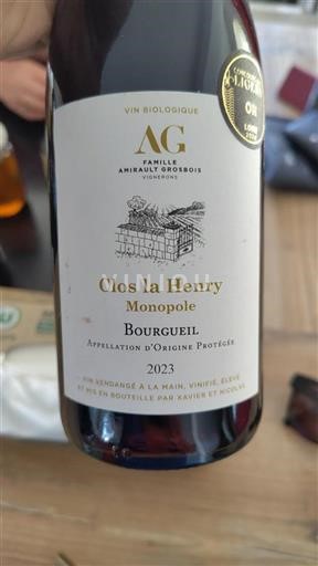 Valle del Loira Bourgueil Famille Amirault Grosbois Clos la Henry Monopole 2023