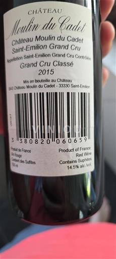 Bordeaux Saint-Émilion Grand Cru Grand Cru Château Moulin du Cadet 2015