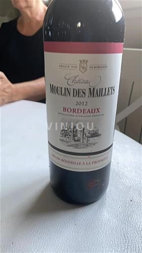Vin Rouge sec Château Moulin des Maillets 2012 France Bordeaux AOC