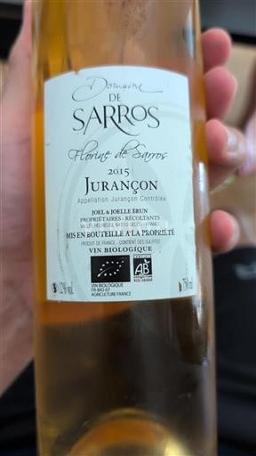 Vin Blanc sec Florine de Sarros Domaine Sarros 2015 France Sud-Ouest Jurançon AOC bio