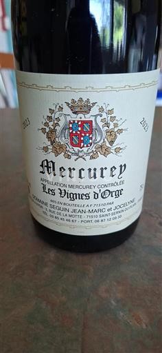 Burgundy Mercurey Seguin Jean-Marc et Jocelyne Les Vignes d'Orge 2023