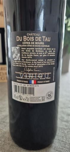 Vin Rouge sec Château Bois de Tau 2019 France Bordeaux Côtes-de-bourg AOC