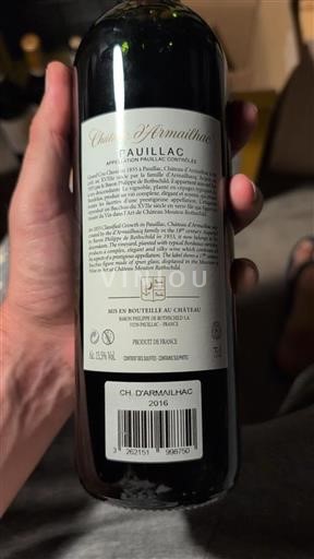 Bordeaux Pauillac Grand Cru Château Armailhac 2016