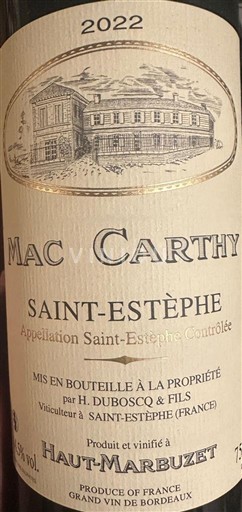 Bordoja Saint-Estèphe Mac Carthy 2022