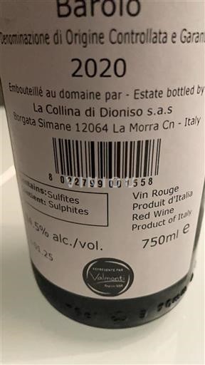 Piemonte Barolosta La Collina di Dioniso 2020