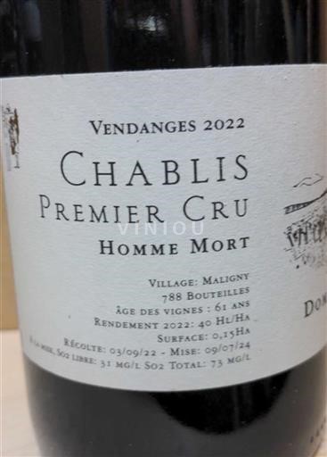 Borgoña Chablis Premier Cru Domaine Homme Mort 2022