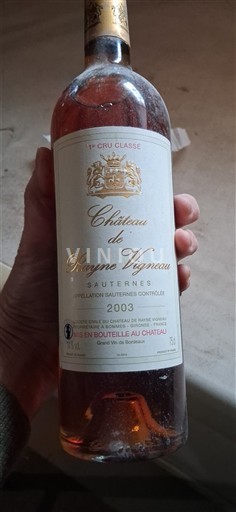Bordeaux Sauternes Premier Cru Château Rayne Vigneau 2003