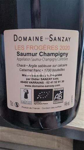 Loirevallei Saumur-champigny Domaine Sanzay Les Frogeres 2020