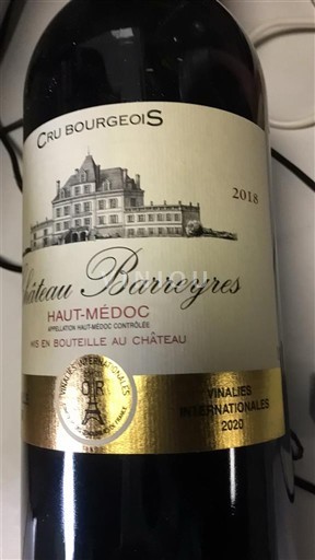 Bordeaux Haut-Médoc Cru Bourgeois Château Barreyres 2018