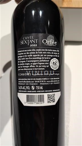 Linguadoca Corbières Orfée Sextant 2022