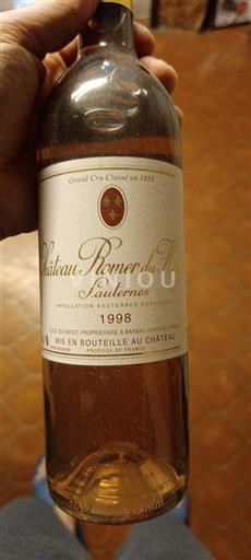 Bordeaux Sauternes Grand Cru Château Romer du Hayot 1998