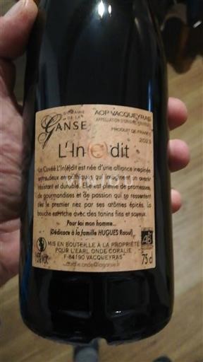Rhônen laakso Vacqueyras Domaine La Ganse L'Inédit 2023