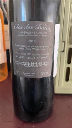 Burdeos Saint-Émilion Gran Cru Grand Cru Clos des Baies 2010