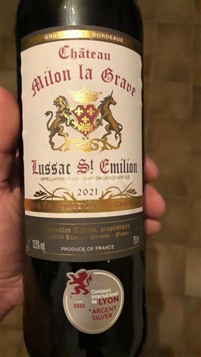 Bordeaux Lussac-saint-émilion Château Milon la Grave 2021