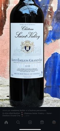 Vin Rouge sec Château Saint Valery 2019 France Bordeaux Saint-Émilion AOC Grand Cru