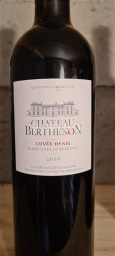 Burdeos Blaye-Côtes de Burdeos Cru Bourgeois Château Berthenon Henri 2019