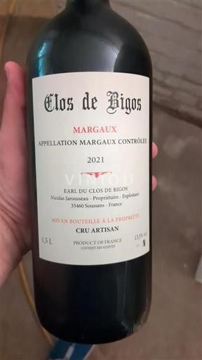 Bordeaux Margaux Cru Artisan Clos de Bigos 2021