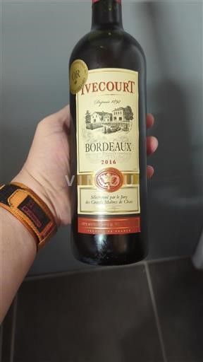 Vin Rouge sec Livecourt 2016 France Bordeaux AOC