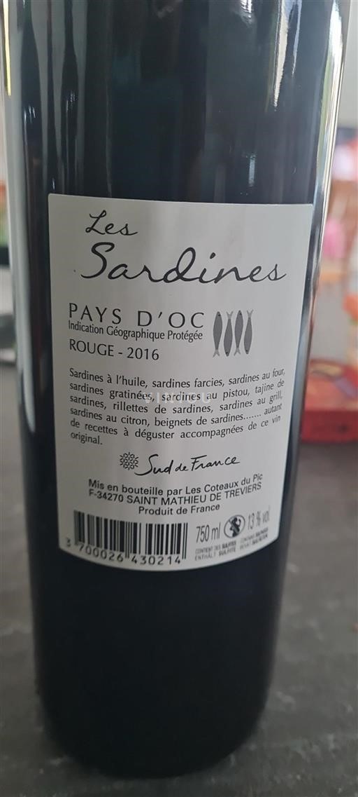 Languedoc og Roussillon Pays d'Oc Les Coteaux du Pic Les Sardines 2016