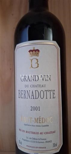 Bordeaux Haut-Médoc Château Bernadotte Grand Vin 2001