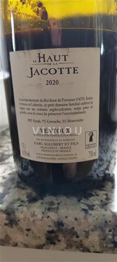 Vallée du Rhône Ventoux EARL Maubert et Fils Le Haut de la Jacotte 2020