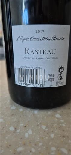 Rhônen laakso Rasteau L'Esprit Caves Saint Romain 2017