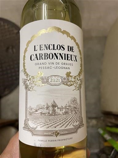 Vin Blanc sec L'Enclos de Carbonnieux 2021 France Bordeaux Pessac-Léognan AOC