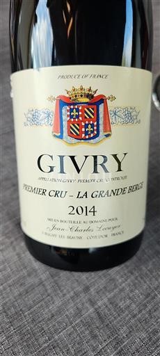 Bourgondië Givry Premier Cru Jean-Charles Lecuyer La Grande Berge 2014