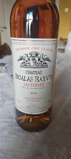 Bordeaux Sauternes Premier Cru Château Sigalas Rabaud 2002