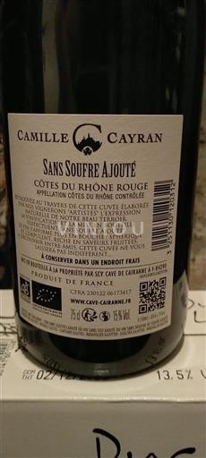 Rhônevallei Côtes-du-rhône Camille Cayran Sans Soufre Ajouté Niet-geïntegreerd