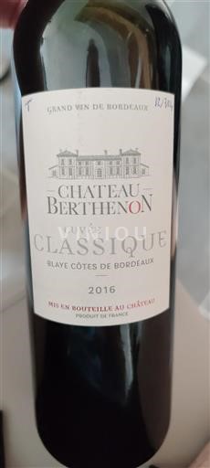 Burdeos Blaye-Côtes de Burdeos Château Berthenon Classique 2016