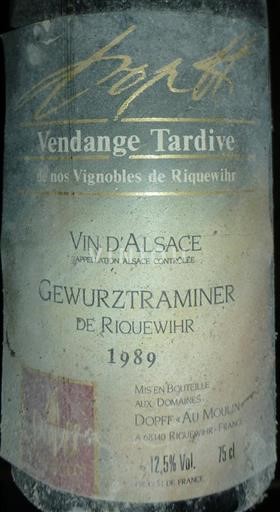 Alsace Gewurztraminer de Riquewihr DopffPFF Au Moulin Vendanges Tardives Vendanges Tardives 1989