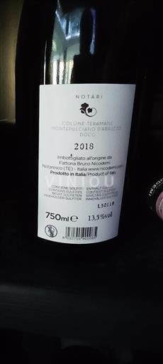 Abruzzo Wines Montepulciano d'Abruzzo Fattoria Bruno Nicodemi Notàri 2018
