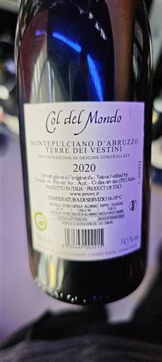 Abruzzo Wines Montepulciano d'Abruzzo Col del Mondo 2020