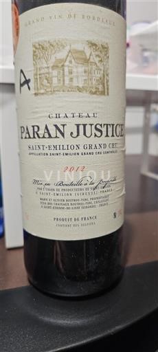 Bordeaux Saint-Émilion Grand Cru Château Paran Justice 2012