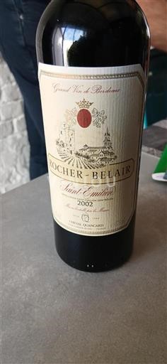 Vin Rouge sec Rocher-Belair 2002 France Bordeaux Saint-Émilion AOC
