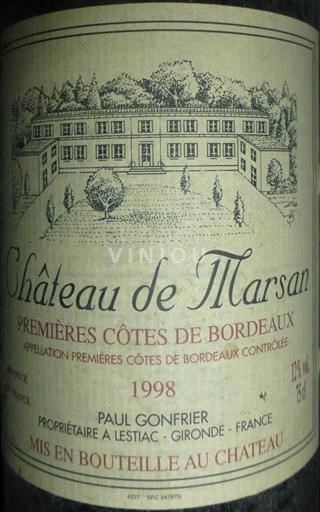 Bordeaux Không được chỉ định Château Marsan 1998