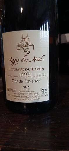 Loiredalen Coteaux-du-Layon Logis des Noëls Clos du Savetier 2016