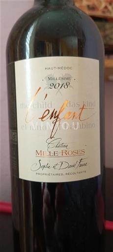 Bordeaux Haut-Médoc Château Mille Roses L'Enfant 2018