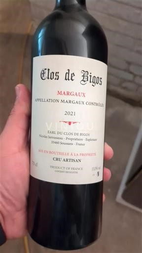 Bordeaux Margaux Cru Artisan Clos de Bigos 2021