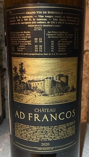 Bordeaux Francs-Côtes-de-Bordeaux Ad Francos 2020
