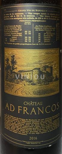 Bordeaux Francs-Côtes-de-Bordeaux Château Ad Francos 2016