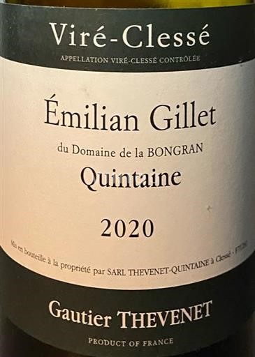 Bourgogne Viré-clessé Émilien Gillet Quintaine 2020