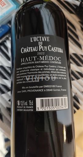 Bordeaux Haut-Médoc Château Puy Castéra L'Octave 2022