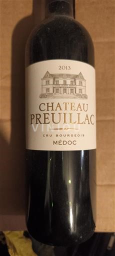 Vin Rouge sec Château Preuillac 2013 France Bordeaux Médoc AOC Cru Bourgeois