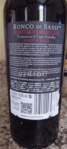 Apulia Primitivo di Manduria Ronco di Sassi Riserva 2020